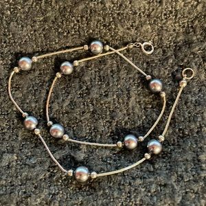 Sterling Silver 925 - Ball, small balls on each ball and Bugle Beads Necklace
